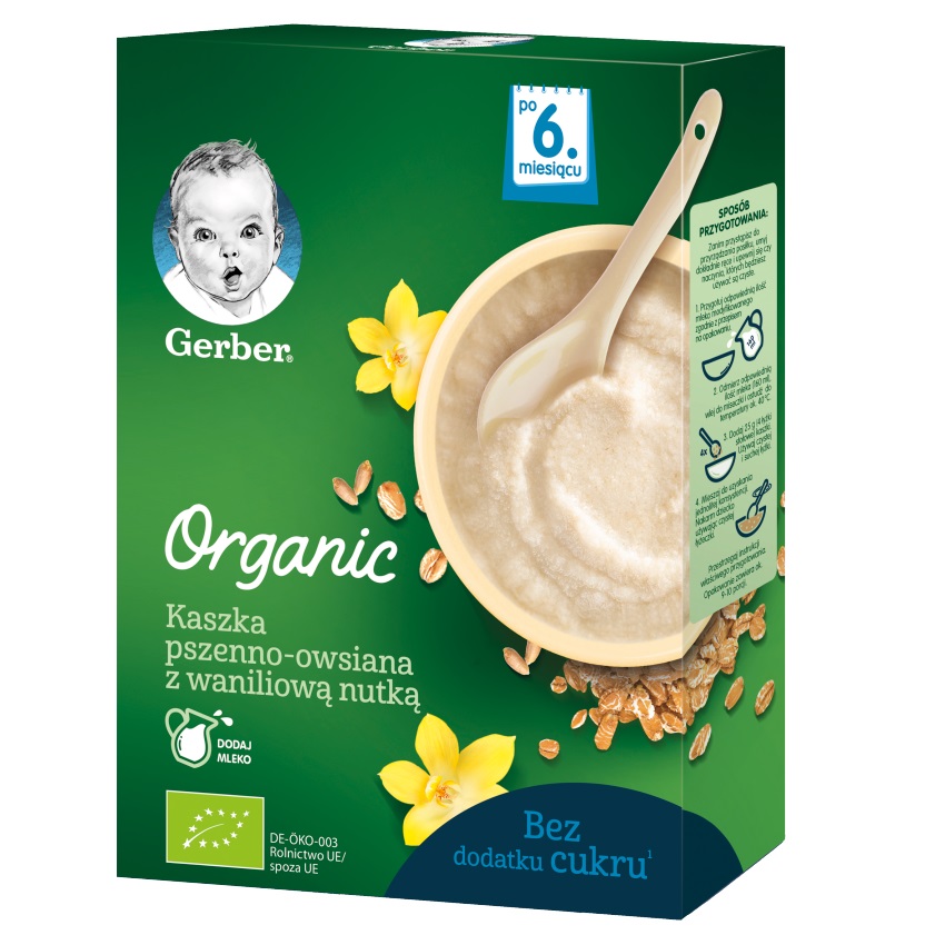 GERBER Organic Kaszka pszenno-owsiana z waniliową nutką po 6 miesiącu
