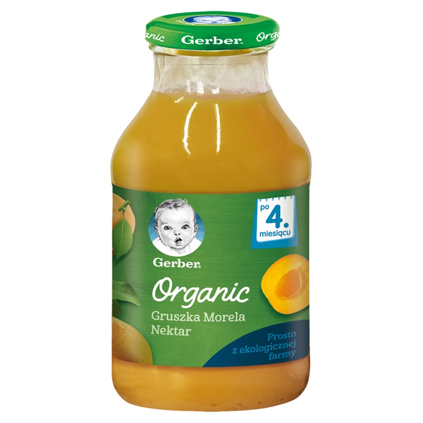 GERBER Organic Nektar gruszka morela dla niemowląt po 4 miesiącu
