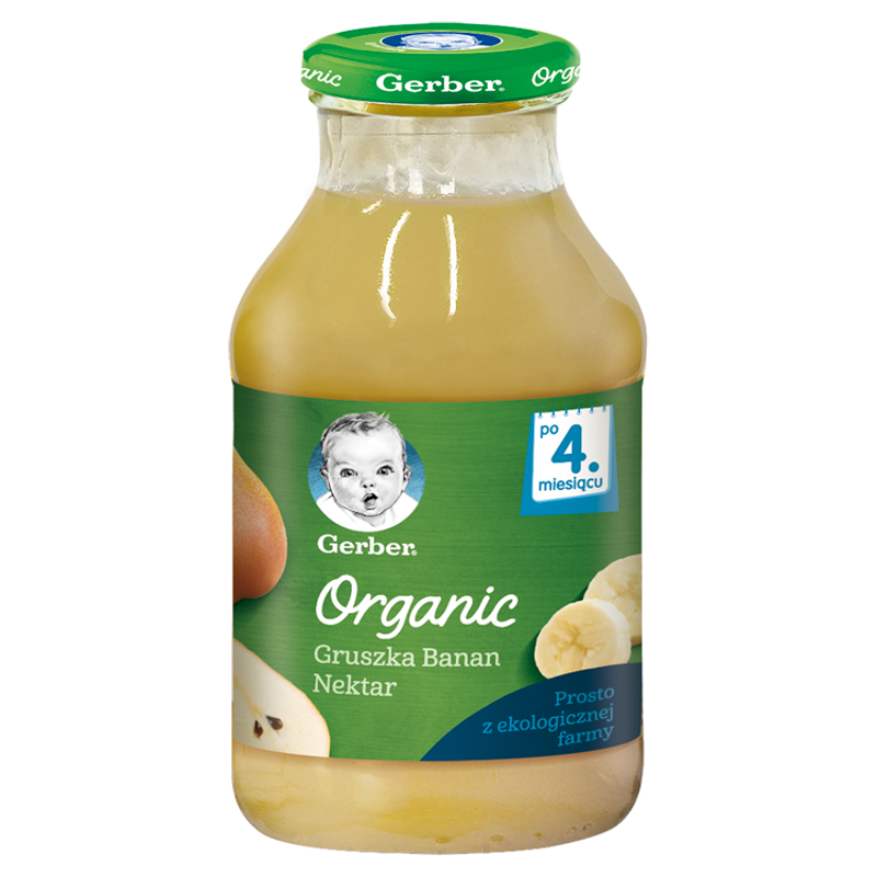 GERBER Organic Nektar gruszka banan dla niemowląt po 4 miesiącu