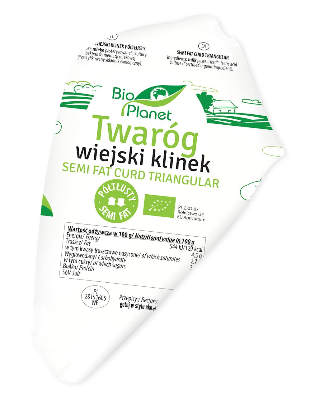 BIO PLANET Twaróg półtłusty klinek BIO
