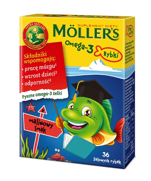 MÖLLER'S Omega-3 Rybki malinowe 36 szt.