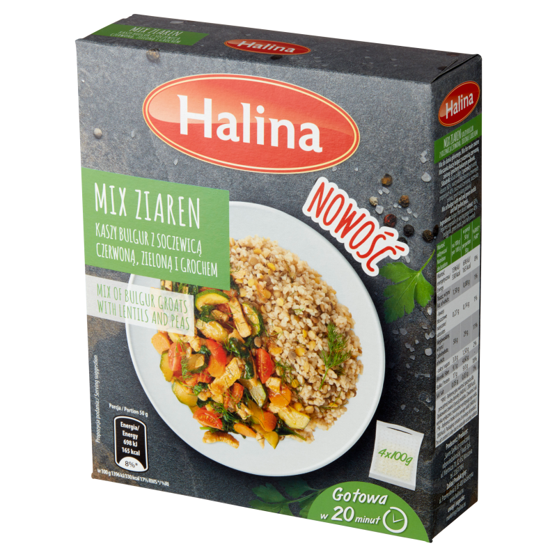 HALINA Mix kaszy bulgur z soczewicą czerwoną, zieloną i grochem