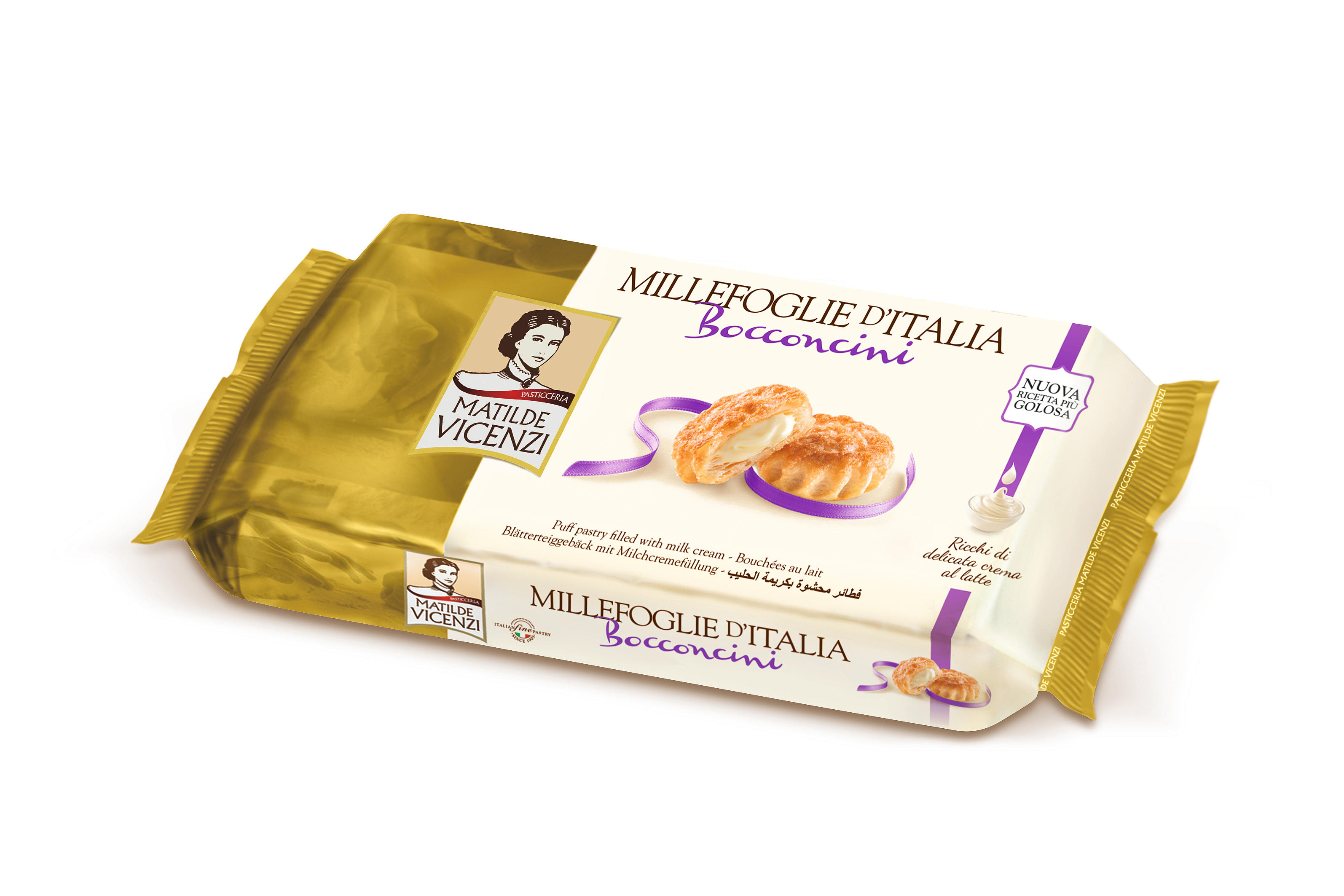 VICENZI Ciasteczka z ciasta francuskiego z nadzieniem mlecznym Millefoglie d'Italia Bocconcini