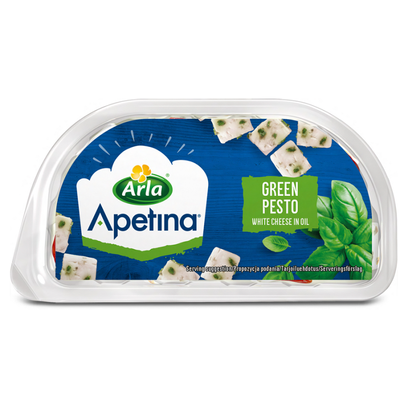 APETINA Ser typu śródziemnomorskiego z zielonym pesto w oleju (kostki)