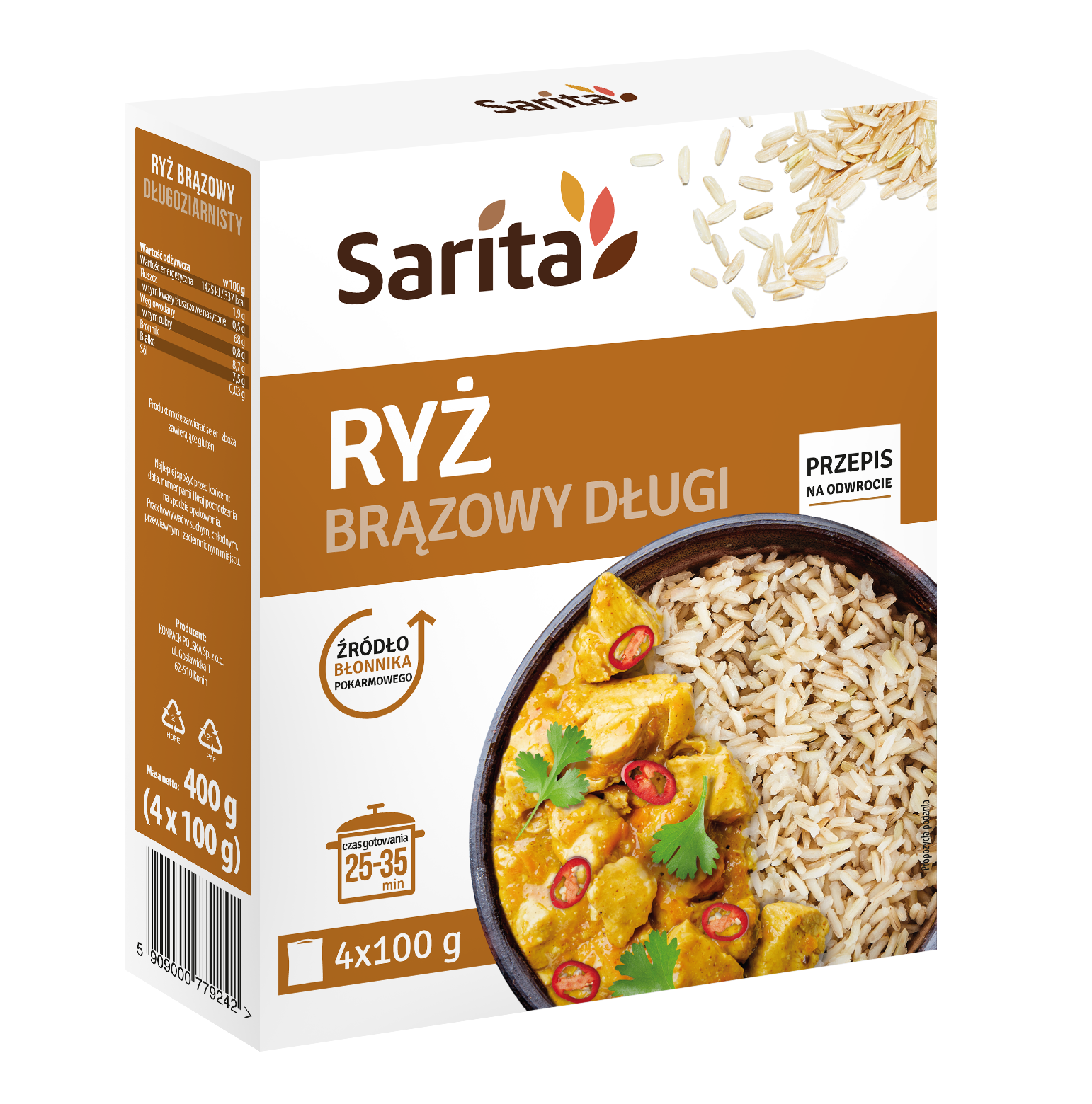 SARITA Ryż brązowy długi (4x100g)
