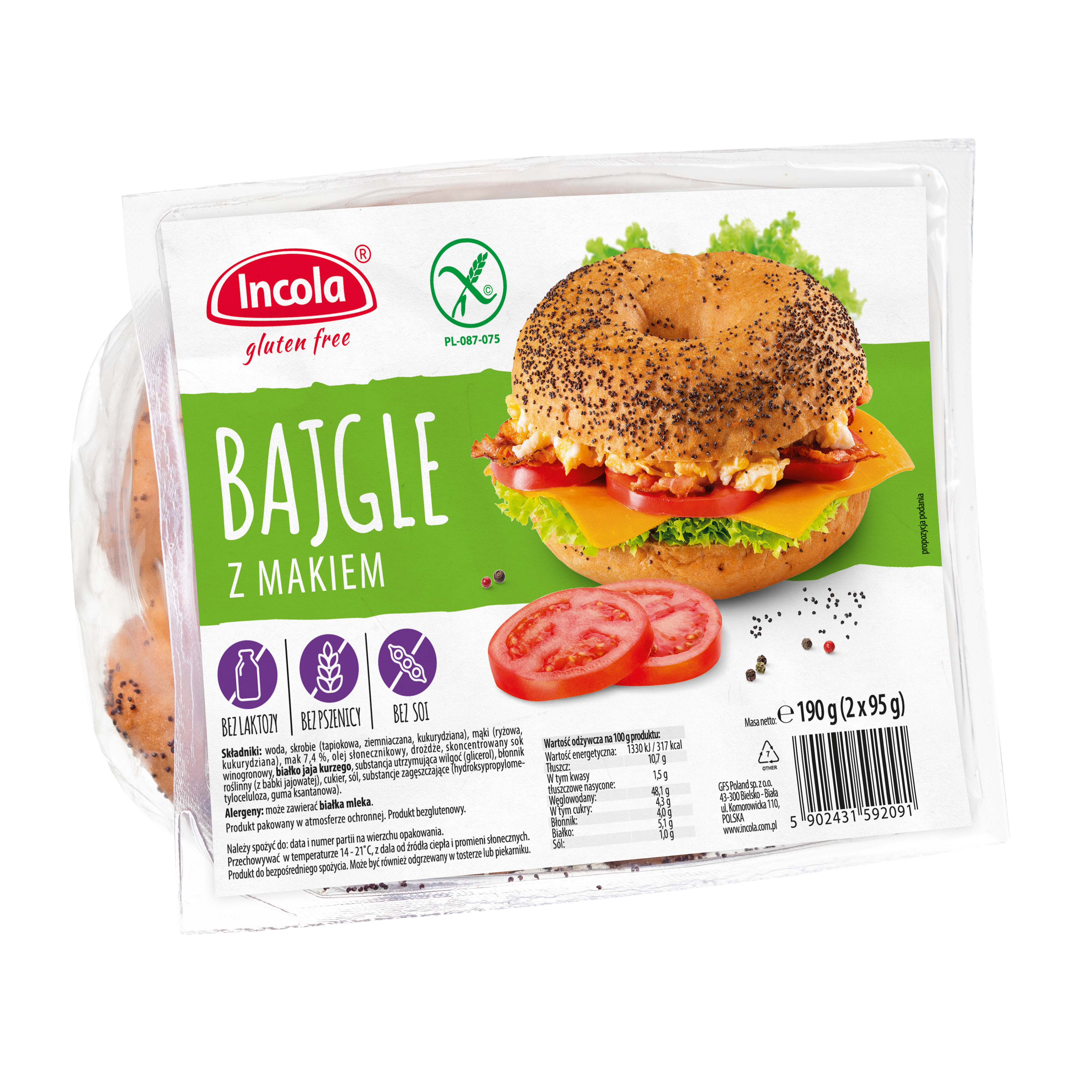 INCOLA Bezglutenowe bajgle z makiem (2x95g)