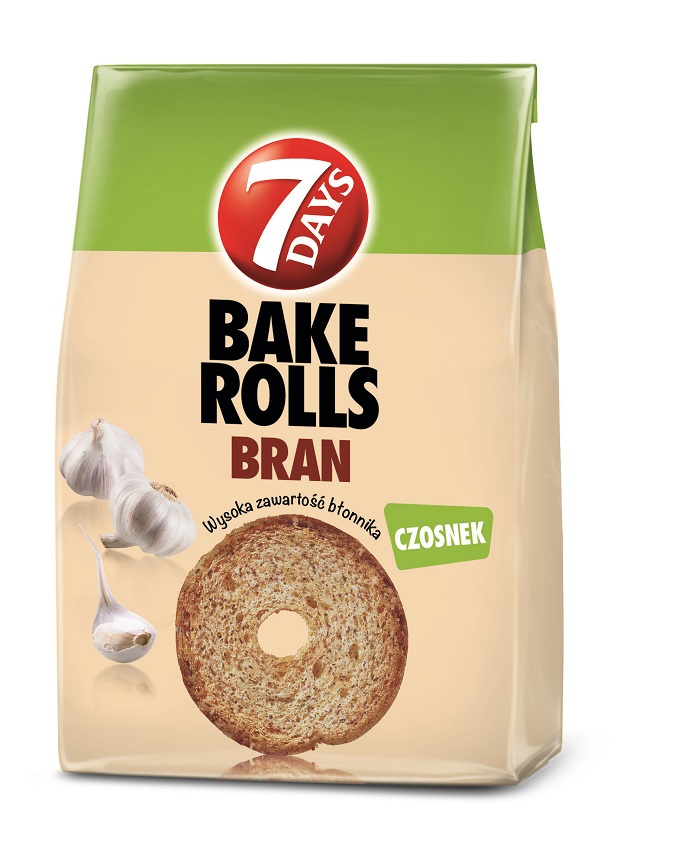 BAKE ROLLS Bran Chrupki chlebowe z otrębami pszennymi i suszonym czosnkiem
