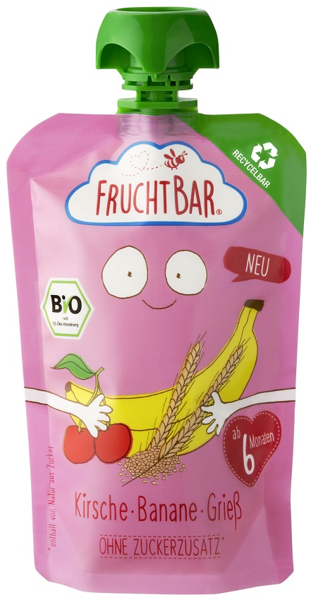 FRUCHTBAR Mus wiśnia banan semolina po 6 miesiącu BIO (100% recyclable)