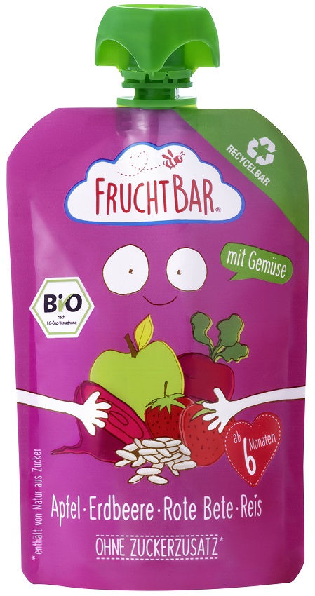 FRUCHTBAR Mus jabłko truskawa burak ryż po 6 miesiącu BIO (100% recyclable)