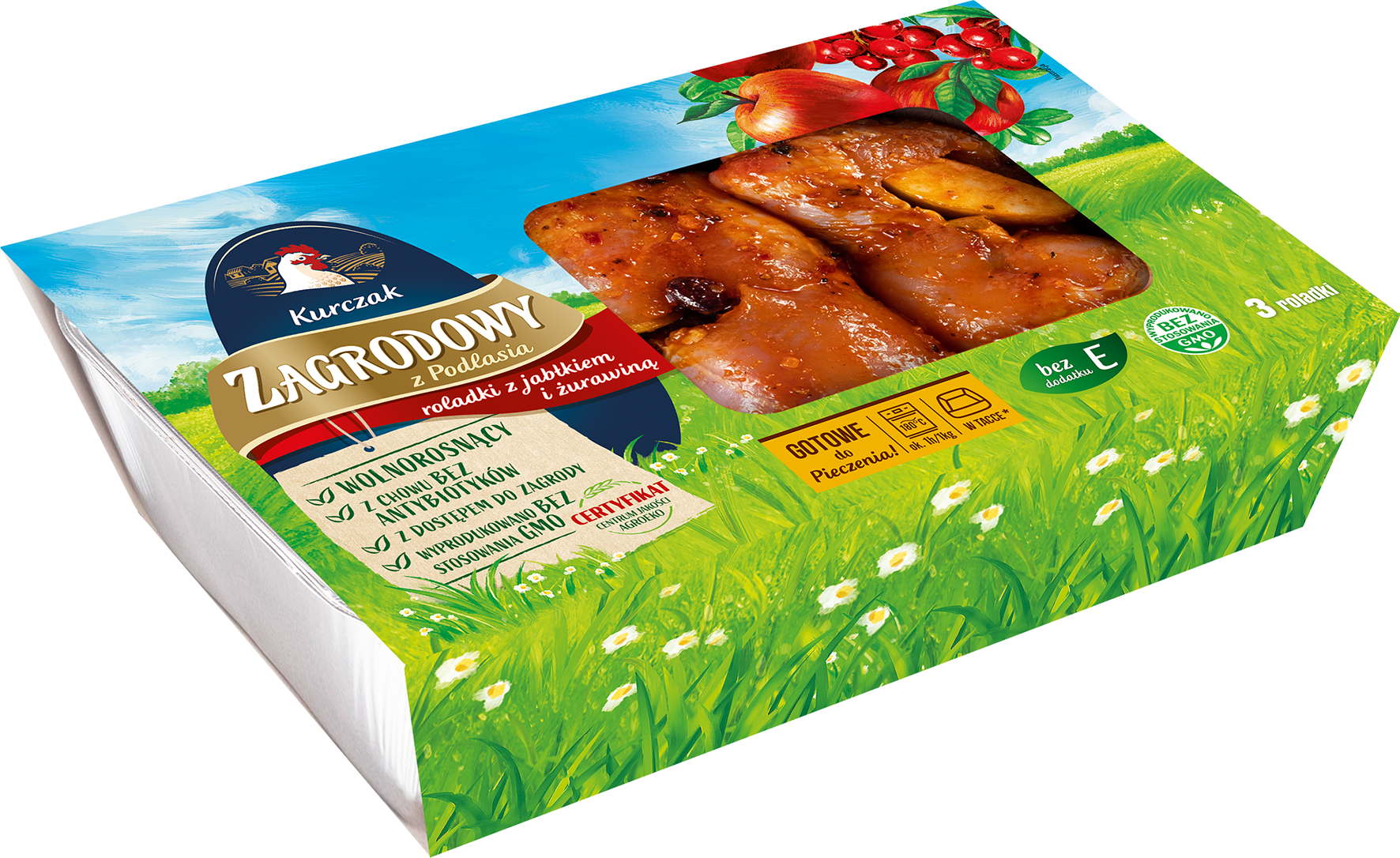 KURCZAK ZAGRODOWY Roladki z jabłkiem i żurawiną z mięsa z nogi kurczaka zagrodowego (440g-660g)