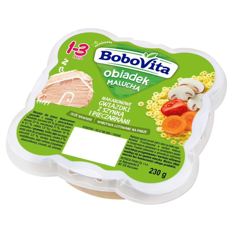 BOBOVITA Obiadek Malucha Makaron gwiazdki z szynką i pieczarkami 1-3 lata