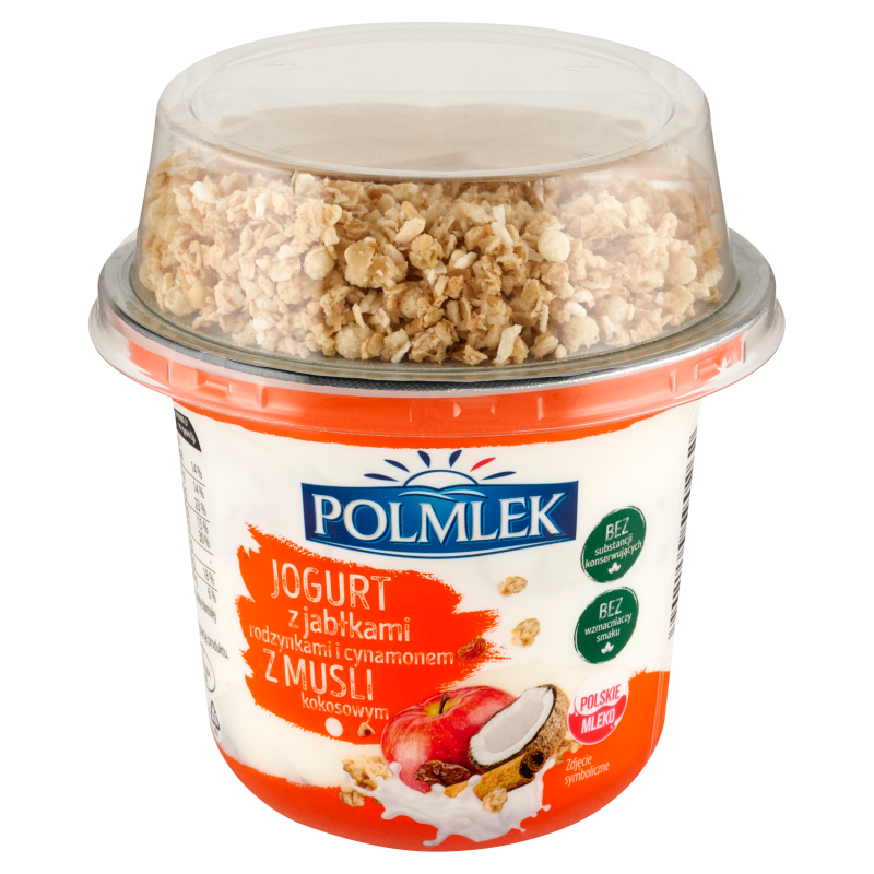 POLMLEK Jogurt z jabłkami rodzynkami i cynamonem z musli kokosowym
