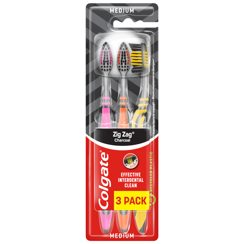 COLGATE ZigZag Charcoal Szczoteczka do zębów średnia 3 szt frisco.pl