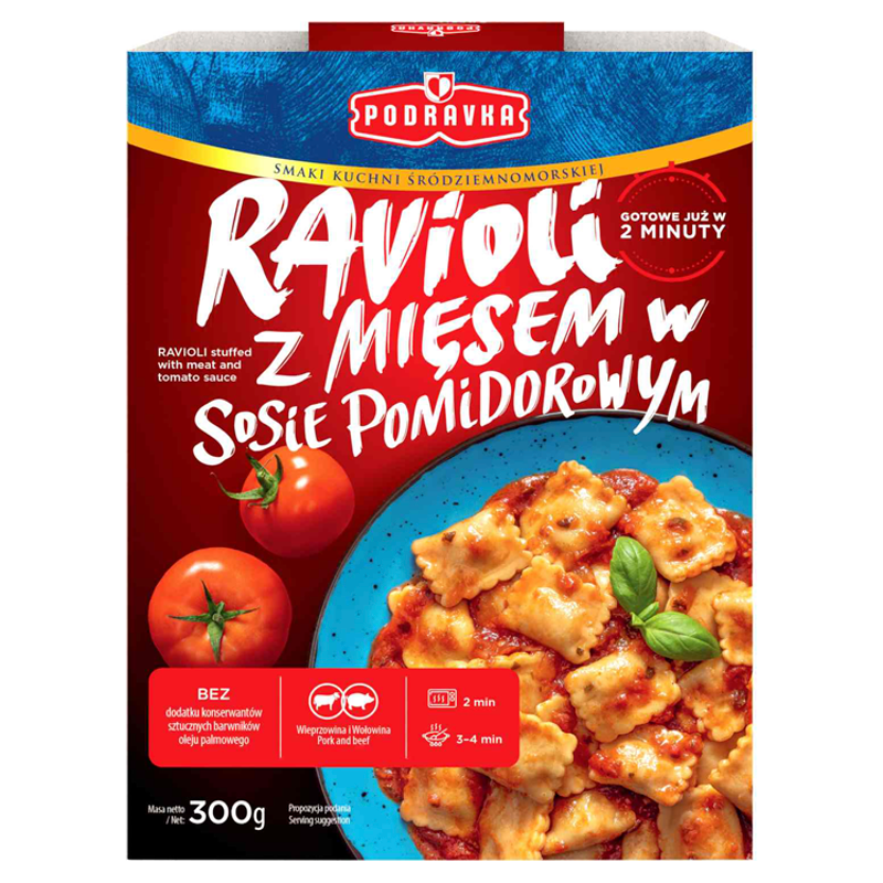 PODRAVKA Ravioli z mięsem w sosie pomidorowym