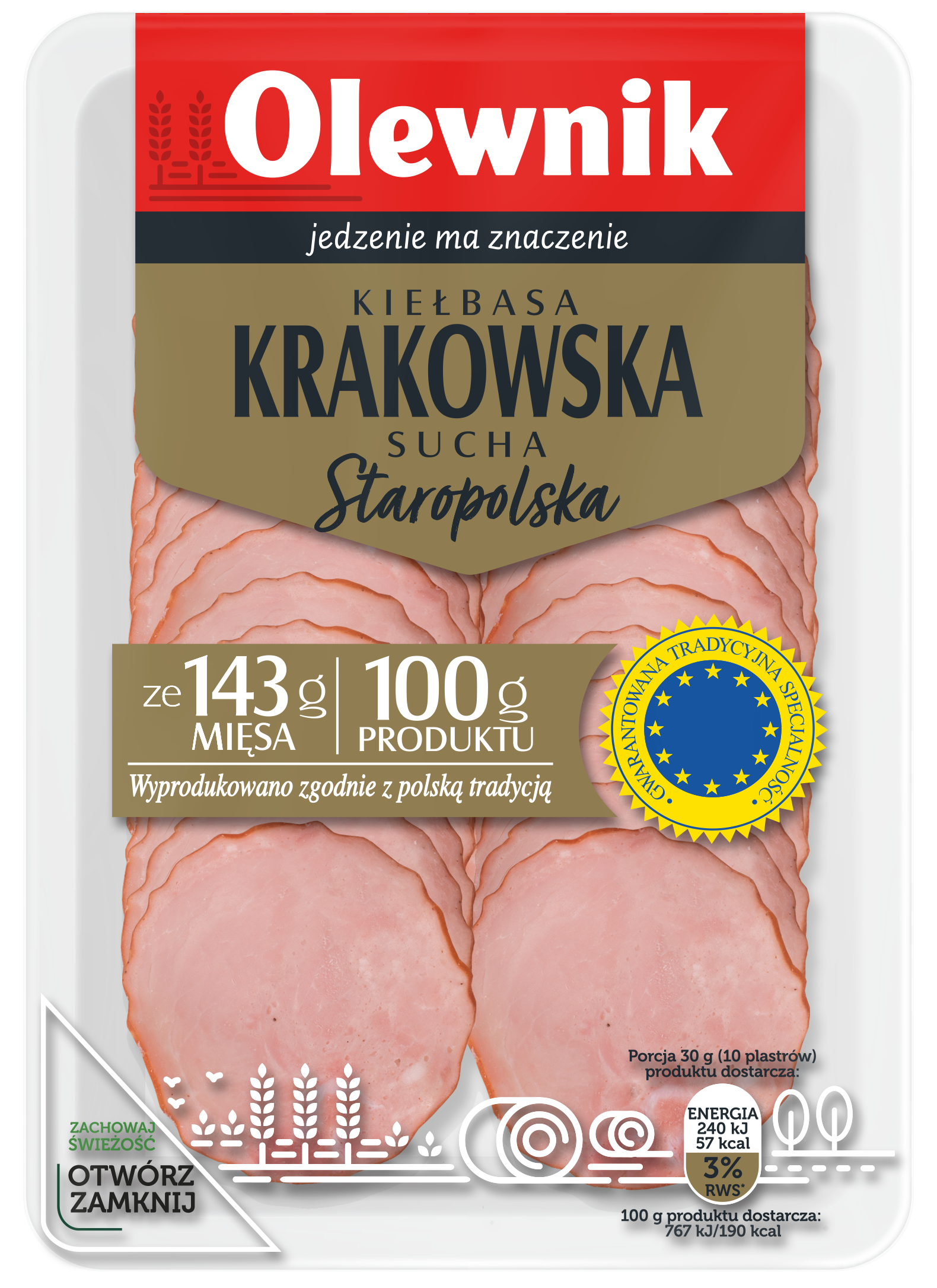 OLEWNIK Kiełbasa krakowska plastry GTS