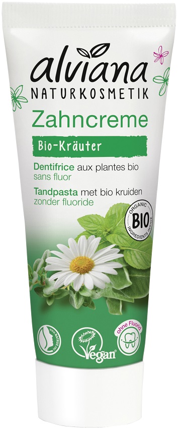 ALVIANA Pasta do zębów z BIO ziołami i BIO rumiankiem bez fluoru