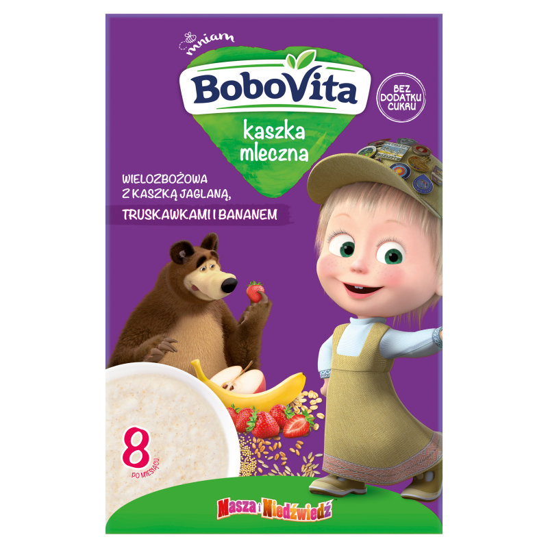 BOBOVITA Kaszka mleczna wielozbożowa z kaszką jaglaną truskawkami i bananem po 8 miesiącu frisco.pl