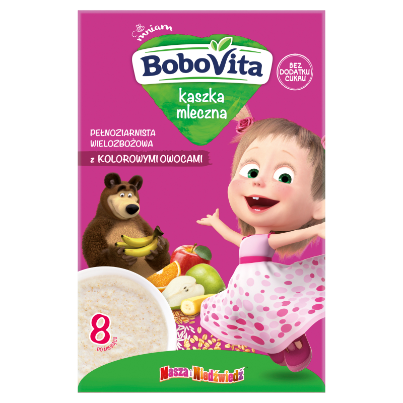 BOBOVITA Kaszka mleczna pełnoziarnista wielozbożowa z kolorowymi owocami po 8 miesiącu frisco.pl