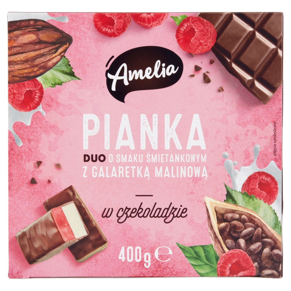 AMELIA Pianka o smaku śmietankowym z galaretką malinową w czekoladzie
