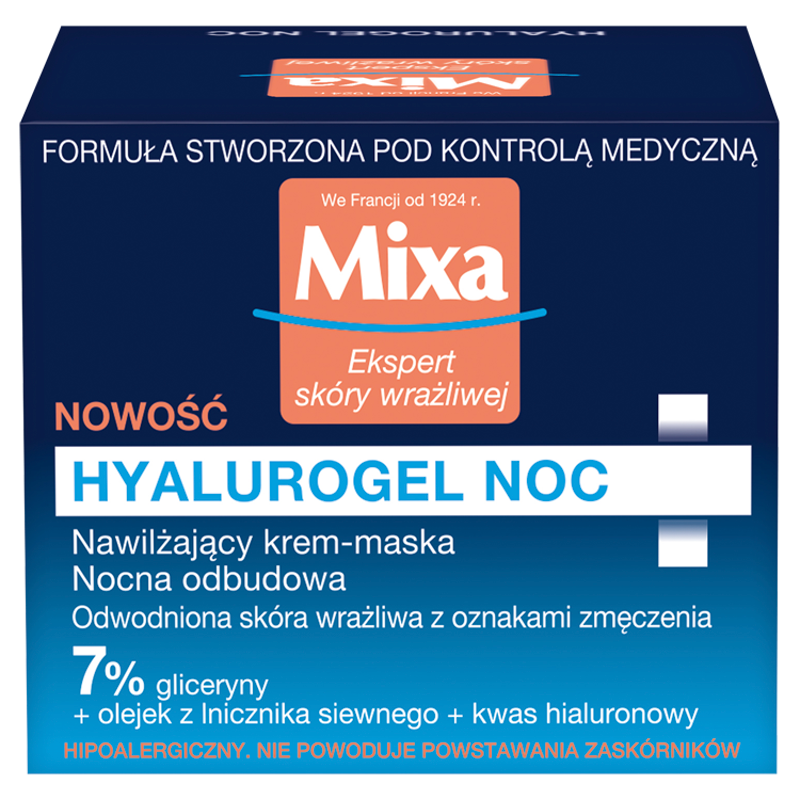 Mixa Hyalurogel Krem nawadniający- maska nocna odbudowa