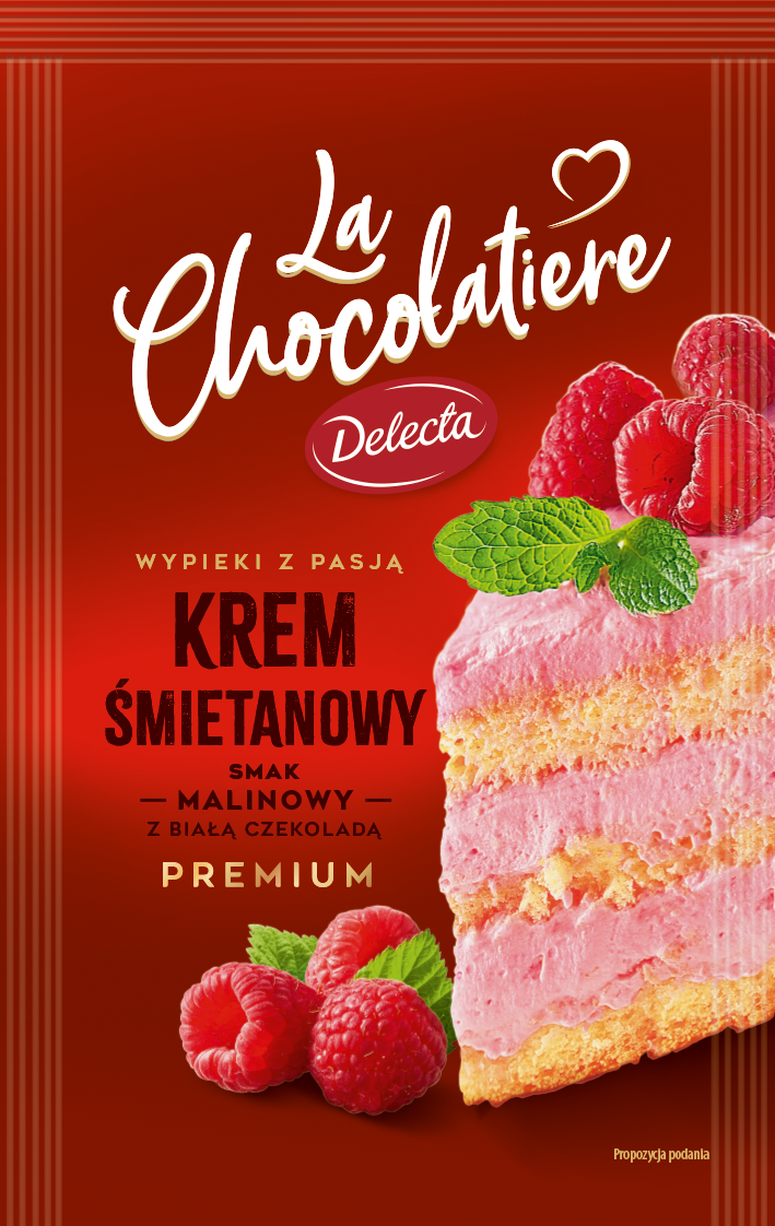 DELECTA La Chocolatiere Krem śmietanowy o smaku malinowym z białą czekoladą