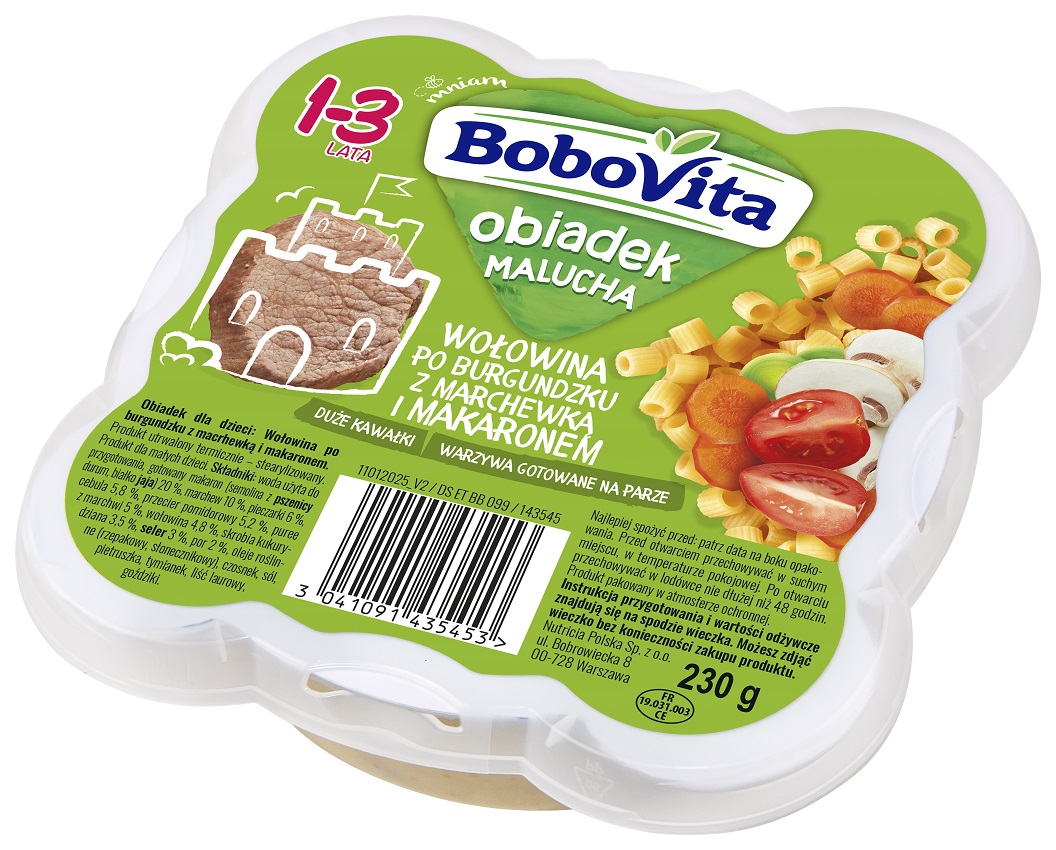 BOBOVITA Obiadek Malucha Wołowina po burgundzku z marchewką i makaronem