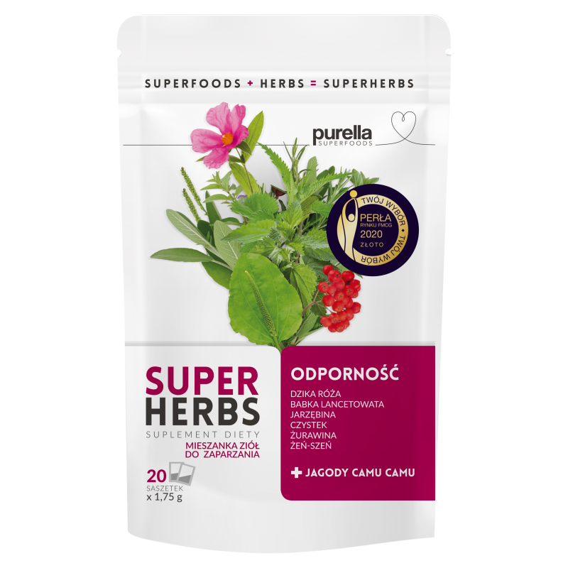 PURELLA SUPERHERBS Odporność Mieszanka ziół do zaparzania z jagodami camu camu (20 torebek)