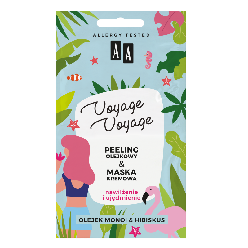 AA Voyage Voyage 2w1 peeling olejowy + maska kremowa olej monoi & hibiskus (2x5 ml)