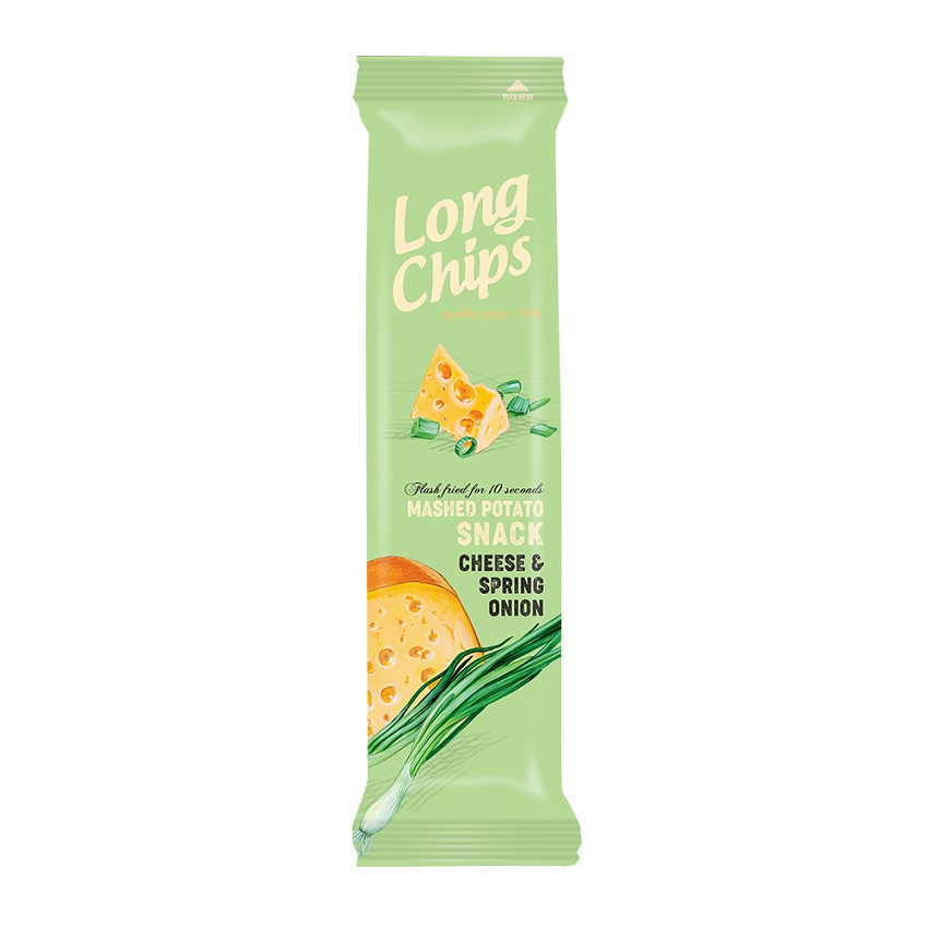 LONG CHIPS Chipsy ziemniaczane o smaku sera z cebulką