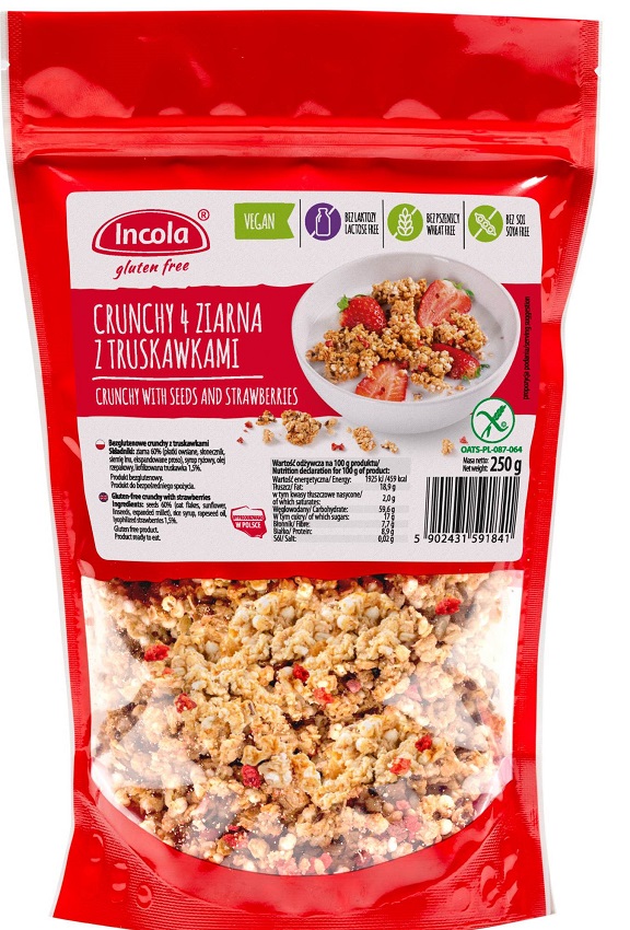 INCOLA Bezglutenowe crunchy 4 ziarna z truskawkami