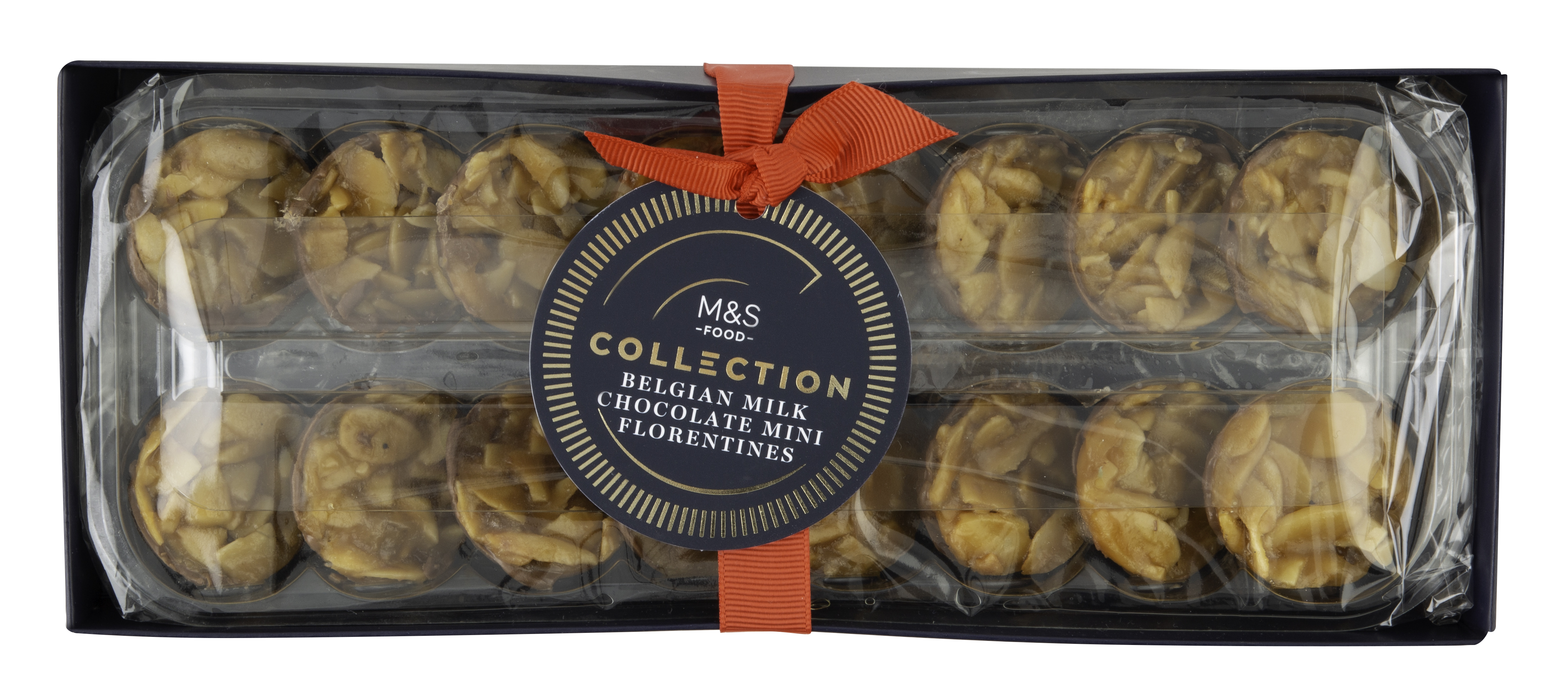 MARKS & SPENCER Ciastka florentynki z belgijską czekoladą mleczną karmelem migdałami oraz kandyzowaną skórką pomarańczy i cytryny
