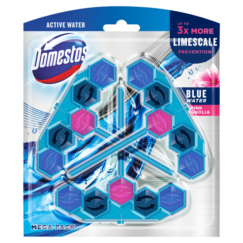 DOMESTOS Power 5 Kostka zapachowa do toalet Blue Water Pink 3x53g