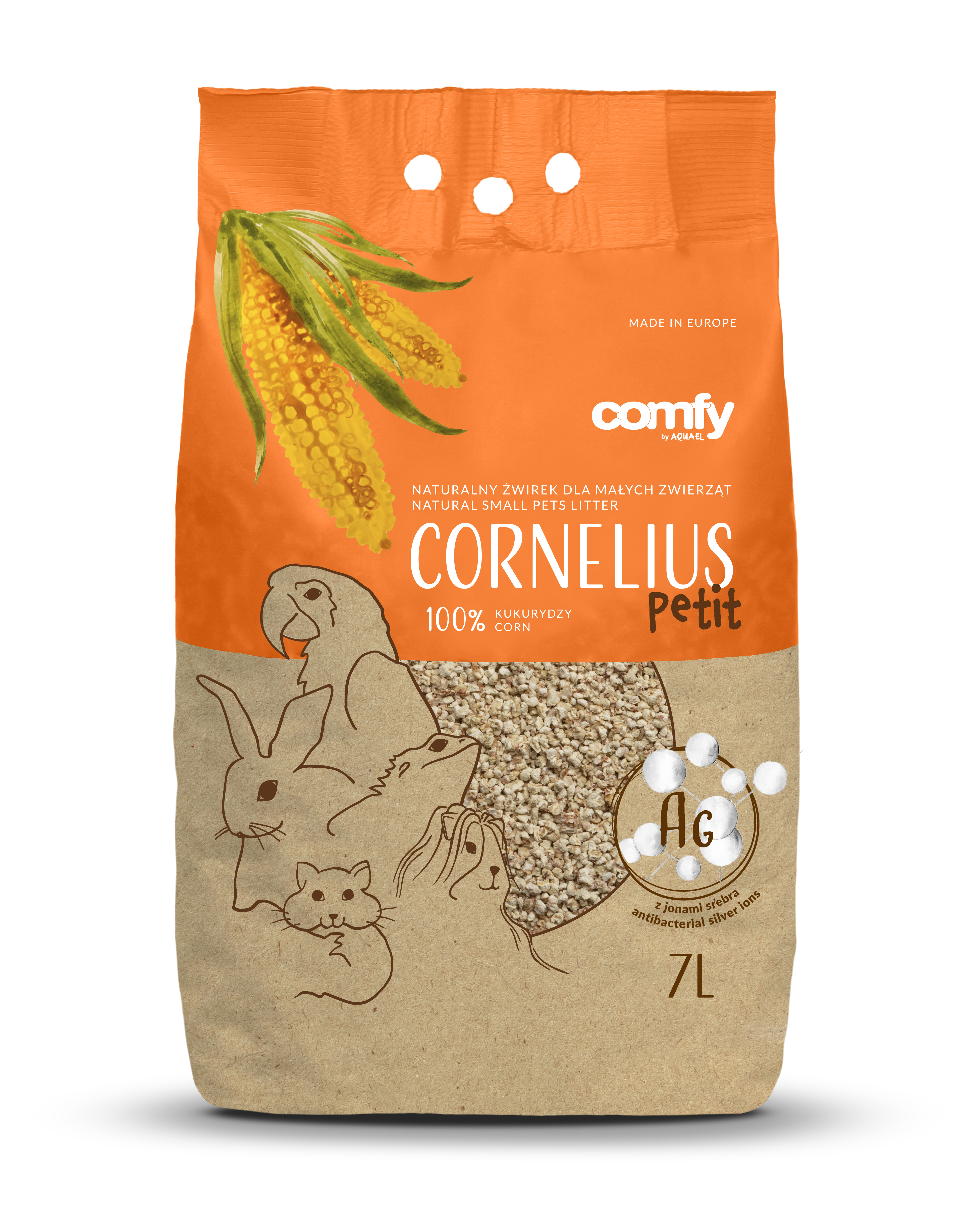 COMFY Cornelius Żwirek kukurydziany dla małych zwierząt - z jonami srebra