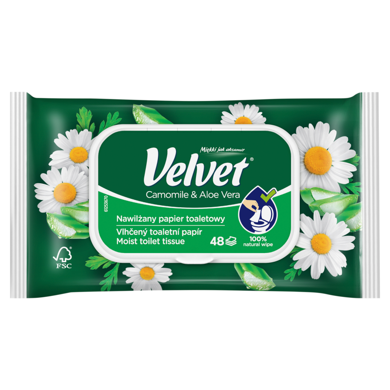 VELVET Naturalnie Pielęgnujący Nawilżany Papier toaletowy Rumianek&Aloes 48 szt. frisco.pl