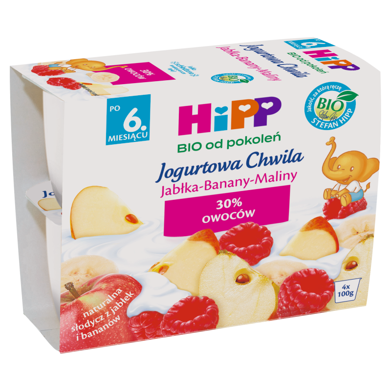 HIPP Deser jogurtowy Jabłka-Banany-Maliny - po 6 miesiącu BIO