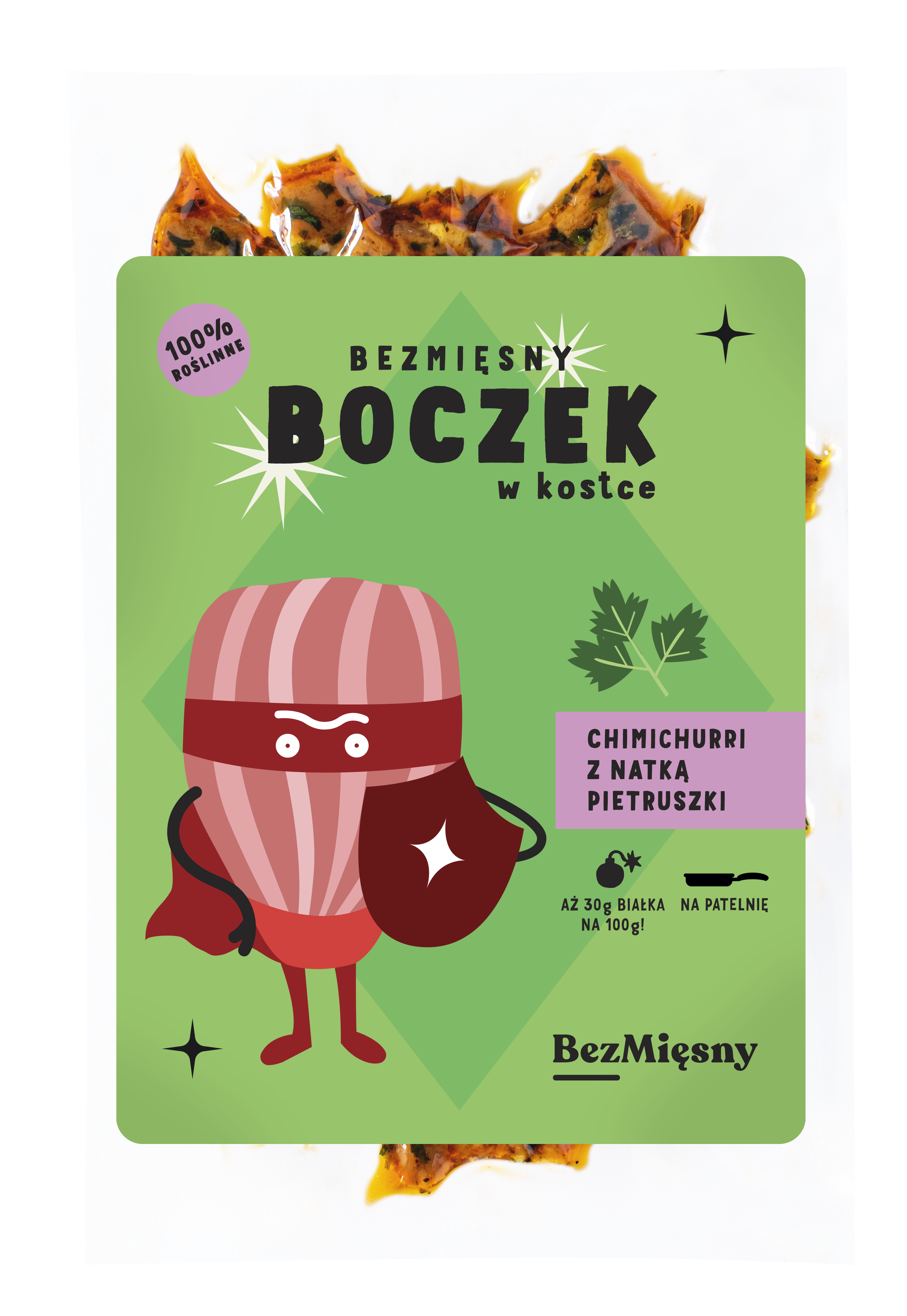 BEZMIĘSNY Bezmięsny Boczek w kostce. Chimichurrri z natką pietruszki
