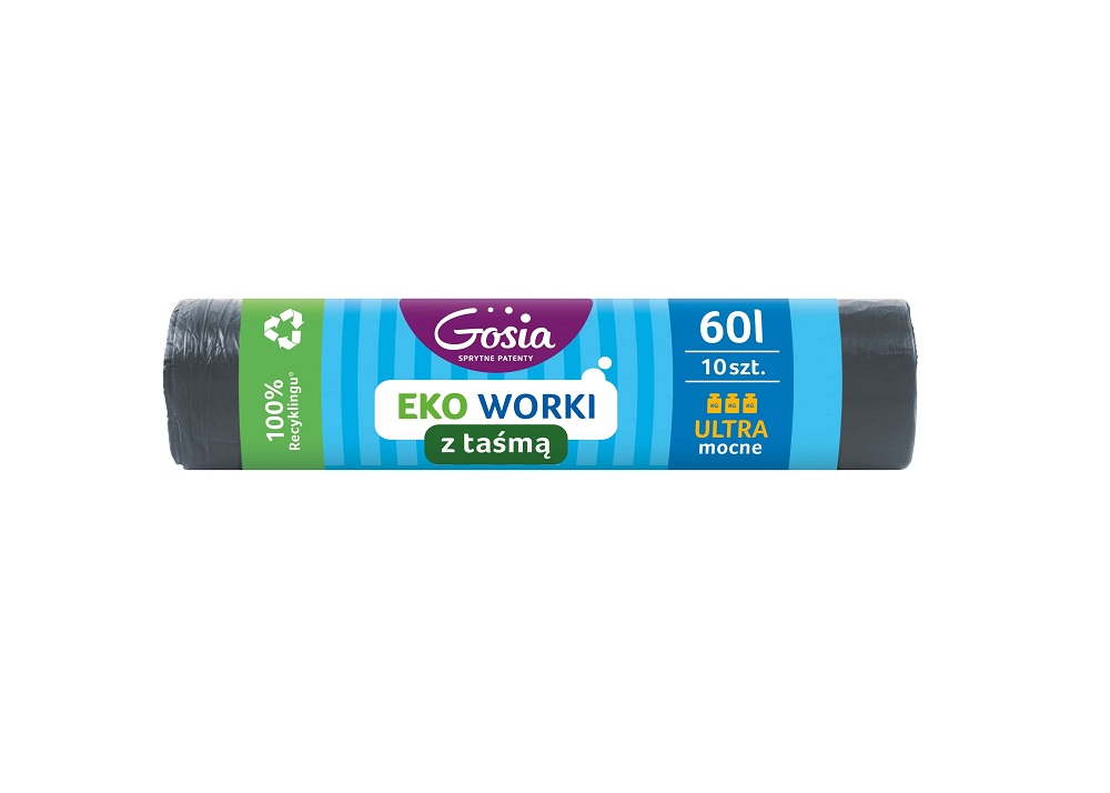GOSIA Worki na śmieci LDPE taśma ultra mocne EKO 60l 10szt.