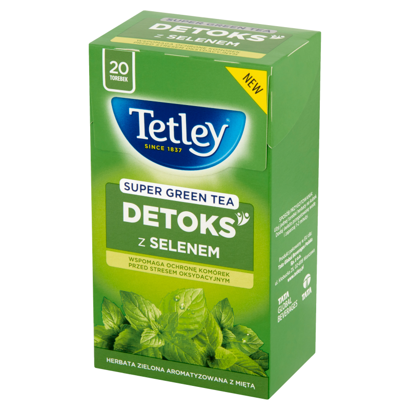 TETLEY Super Green Tea Detoks Zielona herbata z miętą 20 torebek ex.