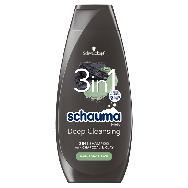 SCHWARZKOPF SCHAUMA MEN 3w1 Szampon do włosów, ciała i twarzy z węglem i glinką głęboko oczyszczający frisco.pl