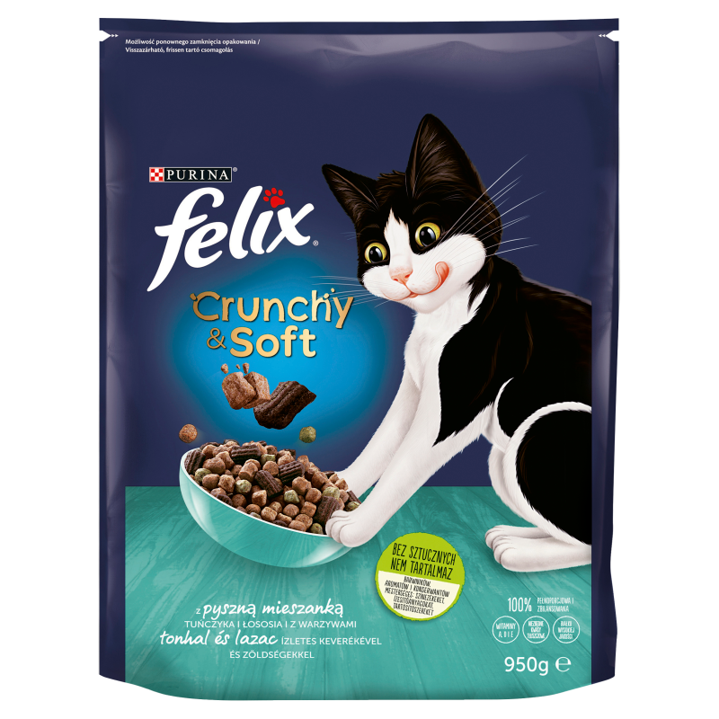 FELIX® Crunchy & Soft Sucha karma dla kotów z pyszną mieszanką tuńczyka i łososia z warzywami