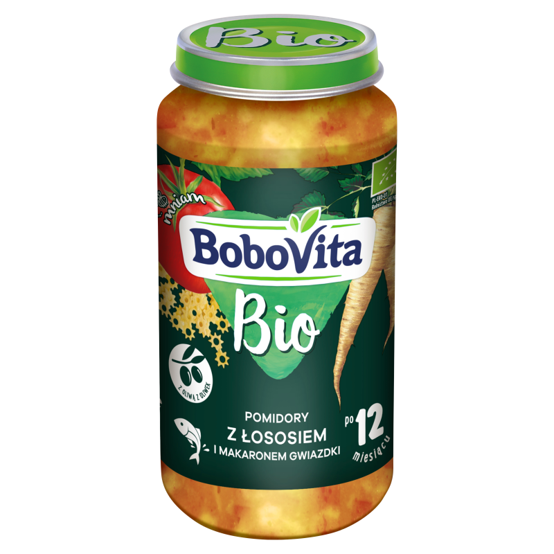 BOBOVITA BIO Pomidory z łososiem i makaronem po 12 miesiącu