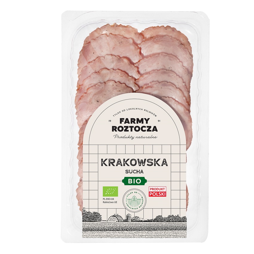 FARMY ROZTOCZA Kiełbasa krakowska sucha w plastrach BIO