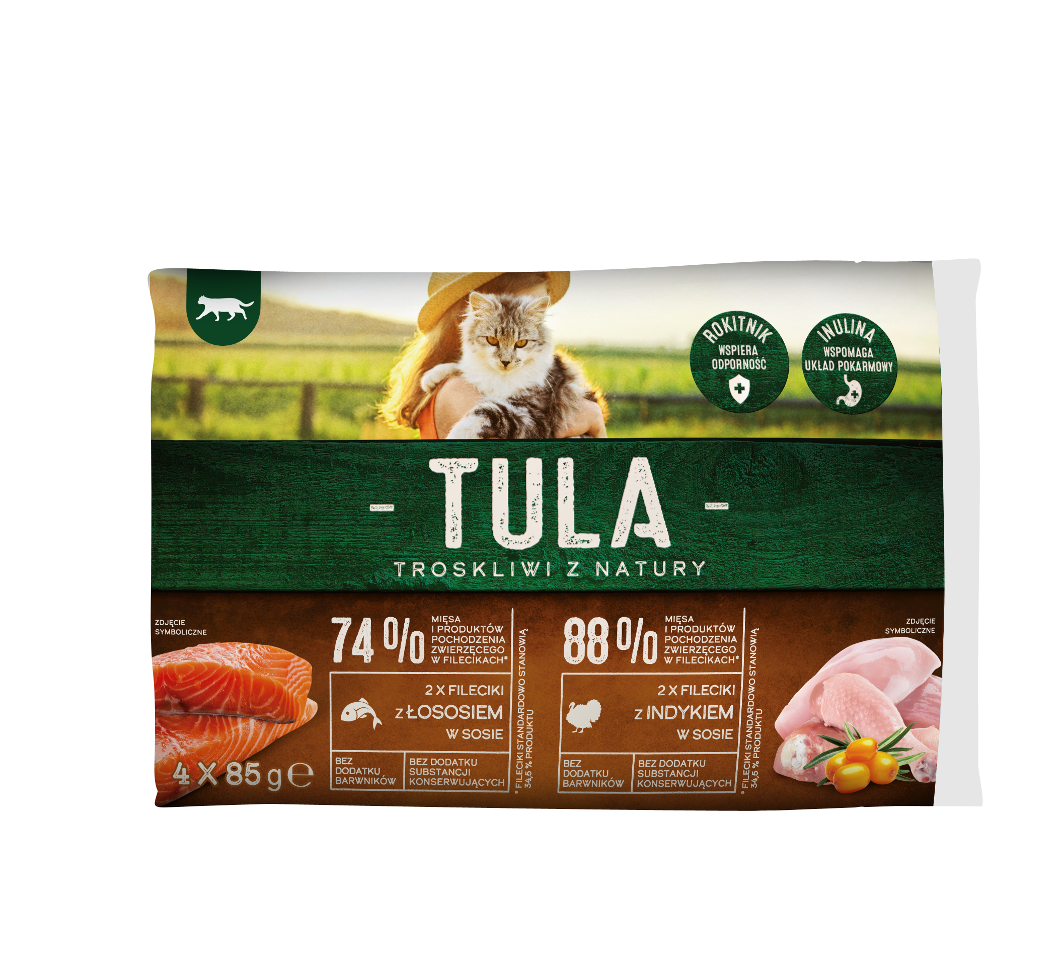 TULA Karma dla kotów - mix łosoś i indyk (4x85g)