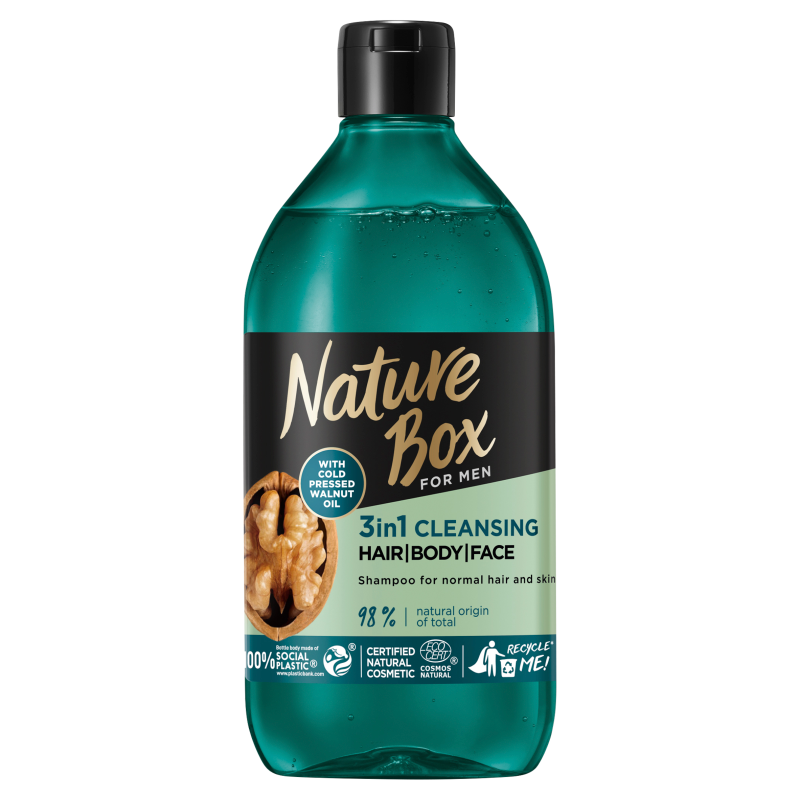 NATURE BOX for MEN Walnut Oil 3in1 oczyszczający szampon z formułą 3w1 do włosów twarzy i ciała