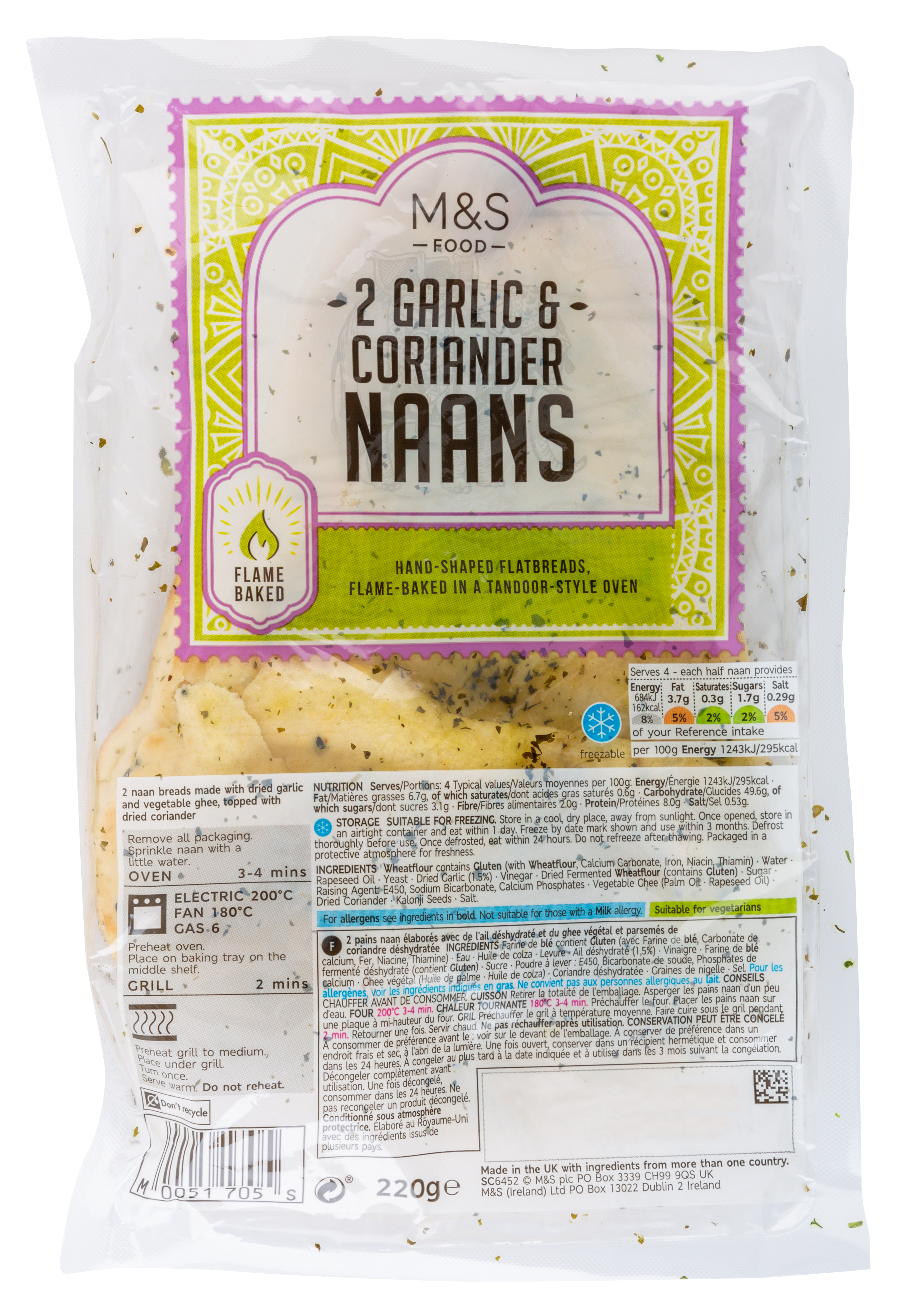 MARKS & SPENCER Chlebki pszenne naan z czosnkiem i kolendrą (2 szt.)
