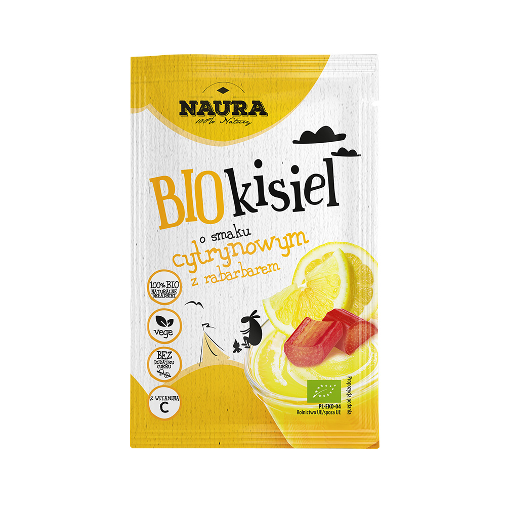NAURA Kisiel o smaku cytrynowym z rabarbarem BIO