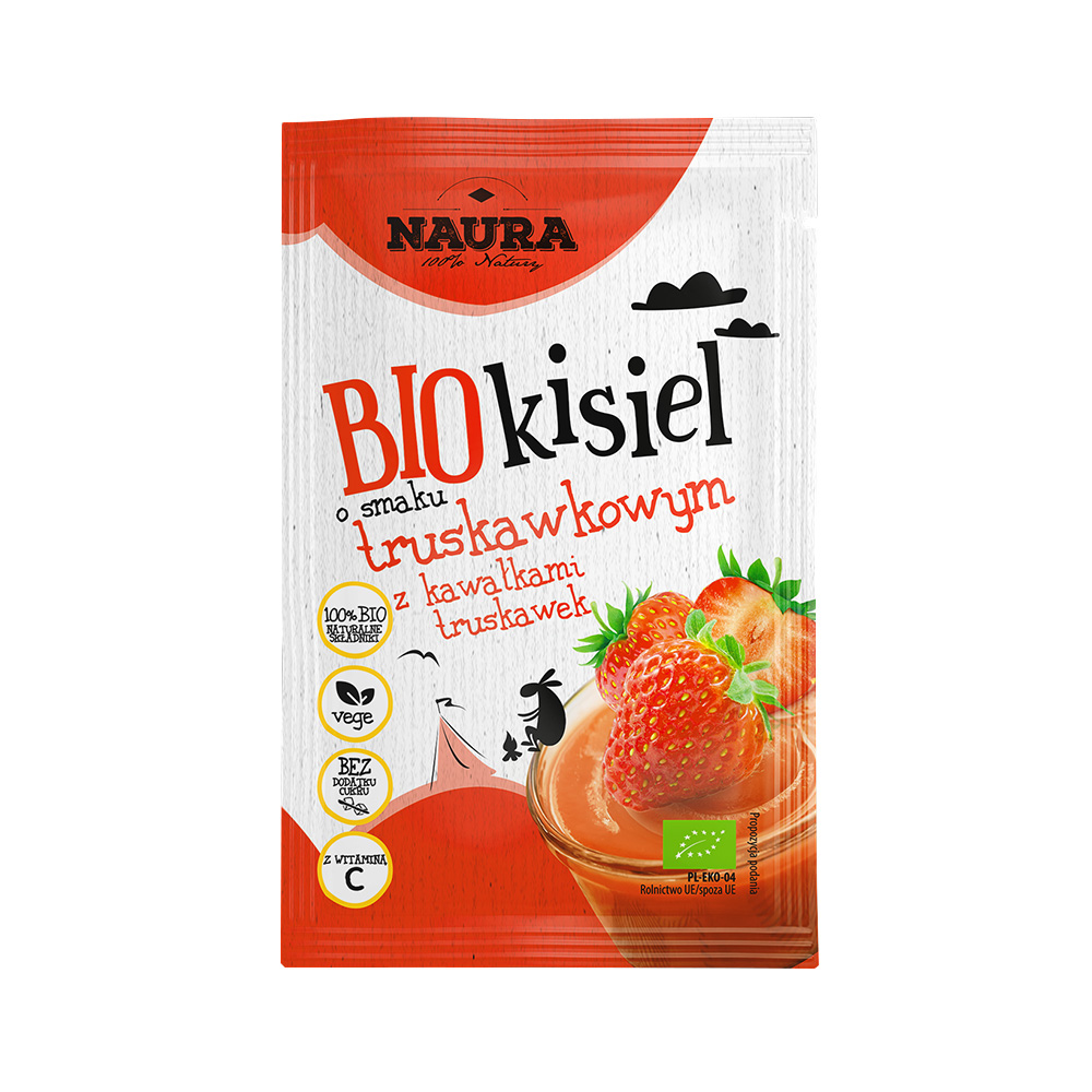 NAURA Kisiel o smaku truskawkowym z kawałkami truskawek BIO