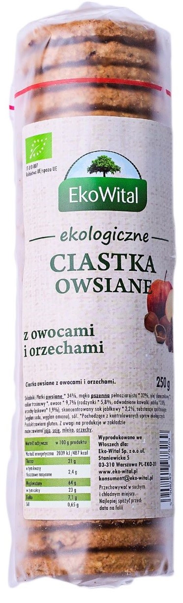EKO WITAL Ciastka owsiane z owocami i orzechami BIO