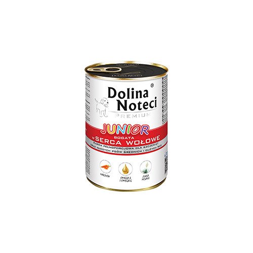 DOLINA NOTECI Junior Mokra karma dla psa bogata w serca wołowe (puszka)