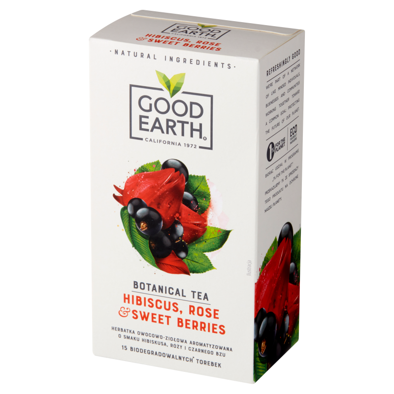 GOOD EARTH Herbata owocowo-ziołowa o smaku hibiskusa róży i czarnego bzu 15 torebek ex.